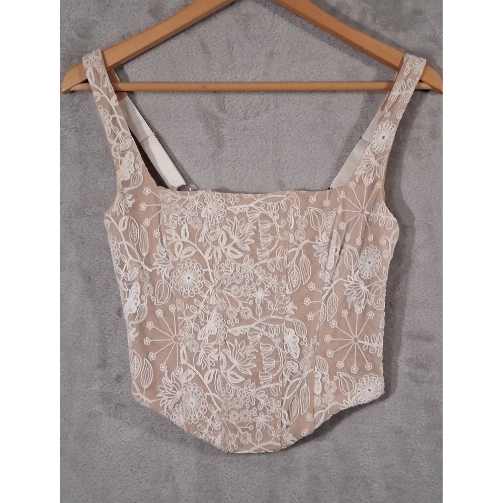 Edikted White Lace Corset Top Size S Coquette Floral Embroidered Crop Bustier